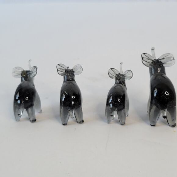 Set of 4 Vintage Handblown Glass Miniature Black Elephant Figurines Family Small - Picture 6 of 8
